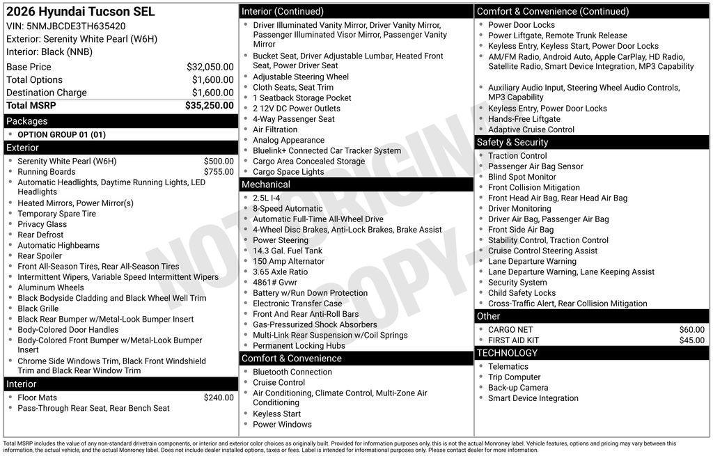 new 2026 Hyundai Tucson car, priced at $30,341