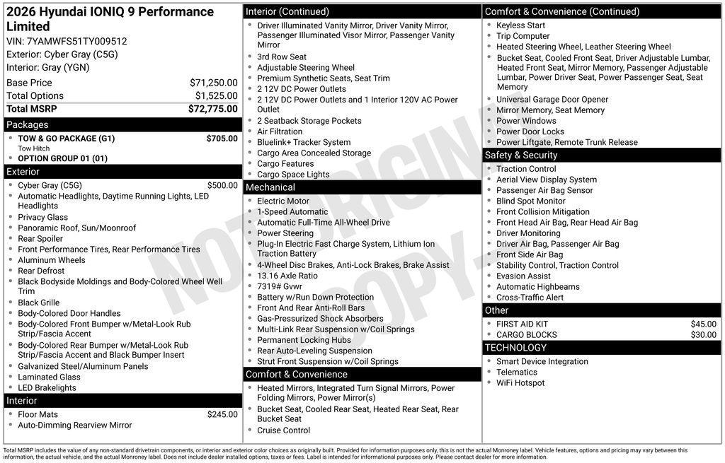 new 2026 Hyundai IONIQ 9 car, priced at $69,340