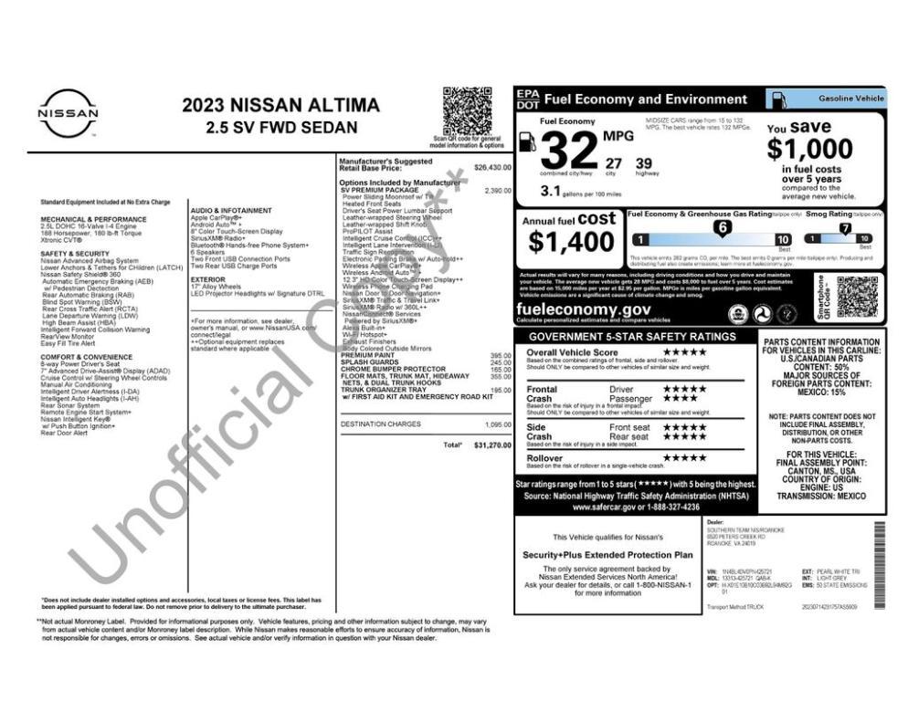 used 2023 Nissan Altima car, priced at $26,952