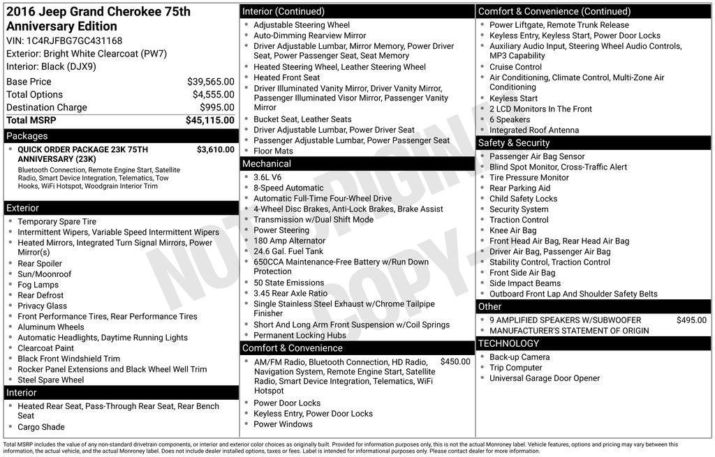 used 2016 Jeep Grand Cherokee car, priced at $13,831