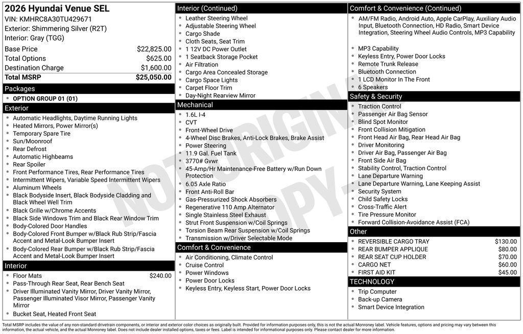 new 2026 Hyundai Venue car, priced at $25,050
