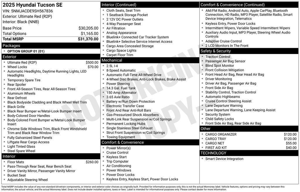 new 2025 Hyundai Tucson car, priced at $31,070