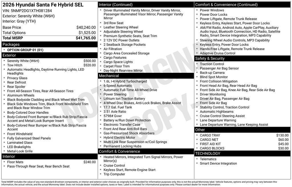 new 2026 Hyundai SANTA FE HEV car, priced at $40,513