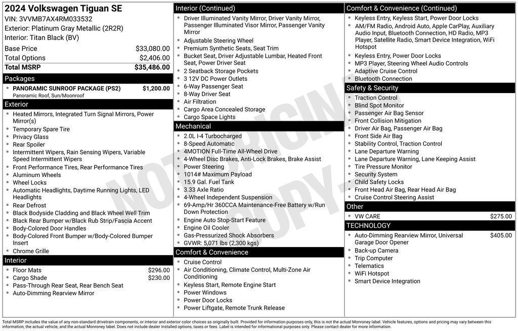 used 2024 Volkswagen Tiguan car, priced at $29,895
