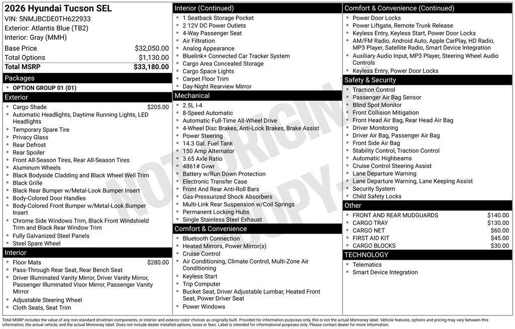 new 2026 Hyundai Tucson car, priced at $33,084