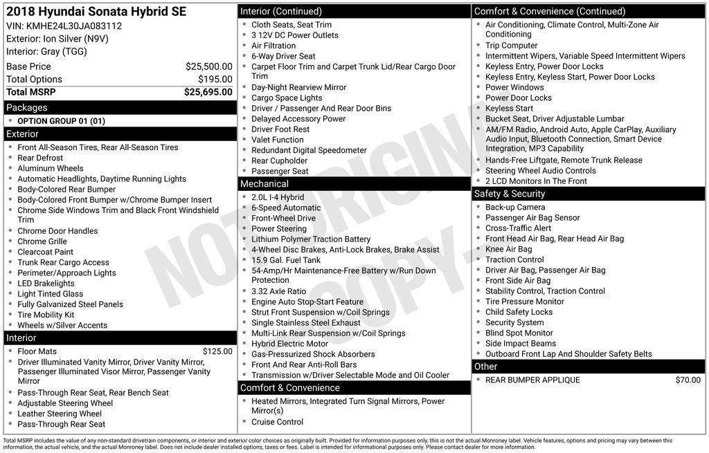 used 2018 Hyundai Sonata Hybrid car, priced at $15,263