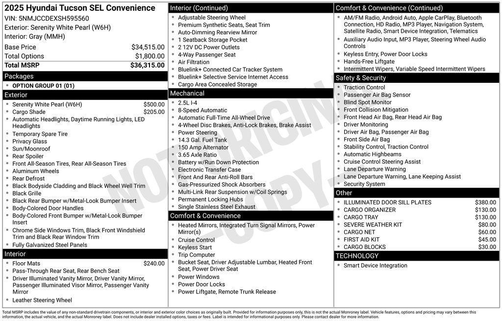 new 2025 Hyundai Tucson car, priced at $36,060