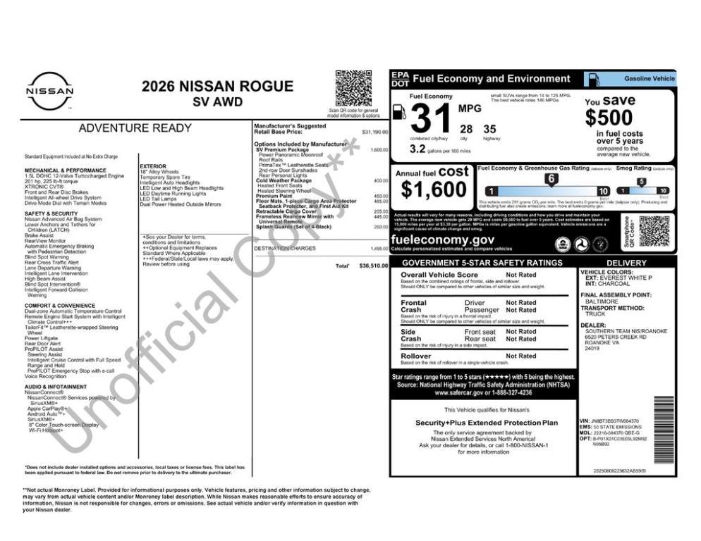 new 2026 Nissan Rogue car, priced at $35,010