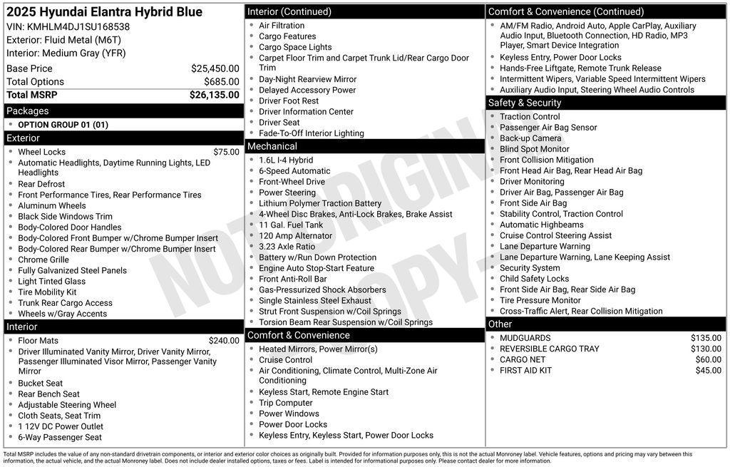 new 2025 Hyundai ELANTRA HEV car, priced at $24,438