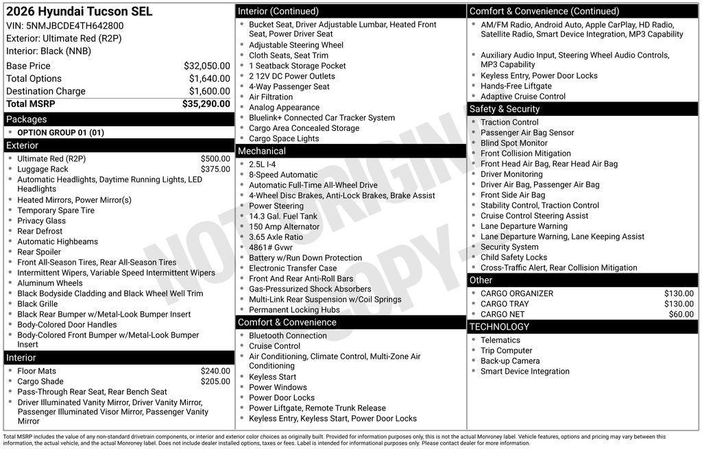 new 2026 Hyundai Tucson car, priced at $30,328