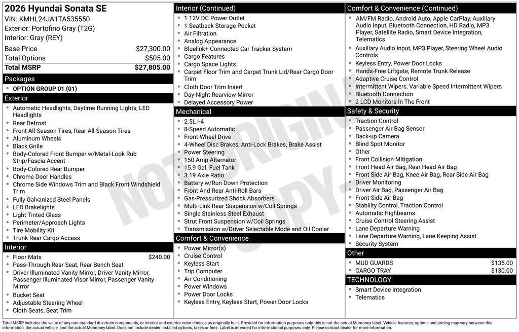 new 2026 Hyundai Sonata car, priced at $26,429