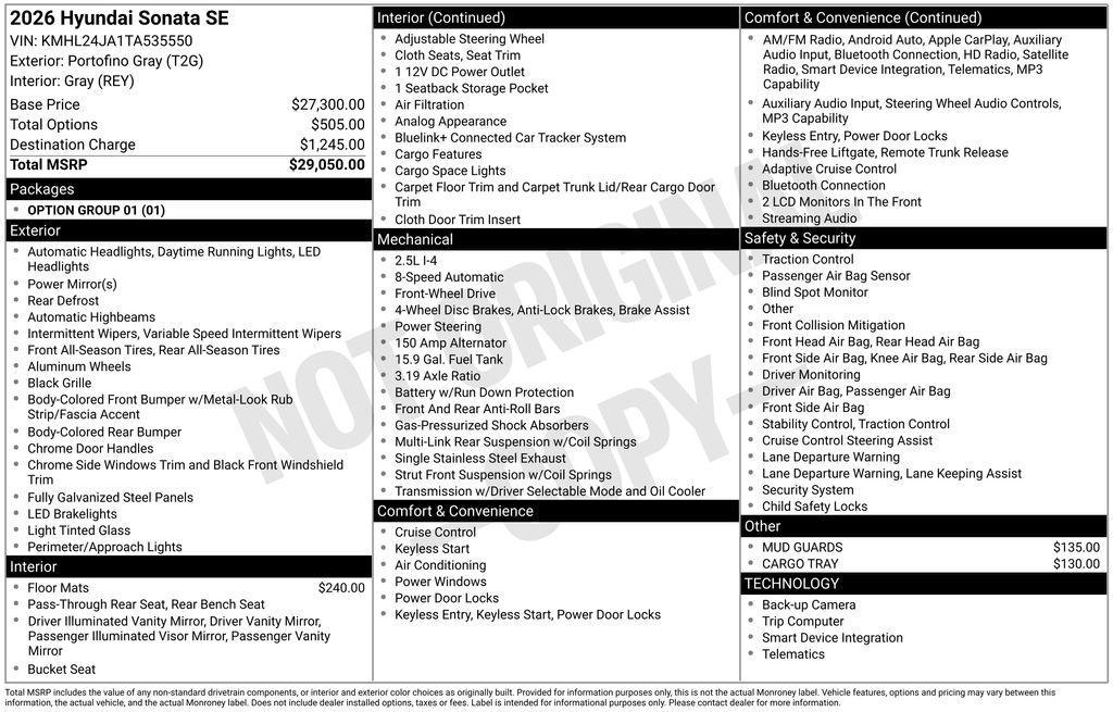 new 2026 Hyundai Sonata car, priced at $27,679