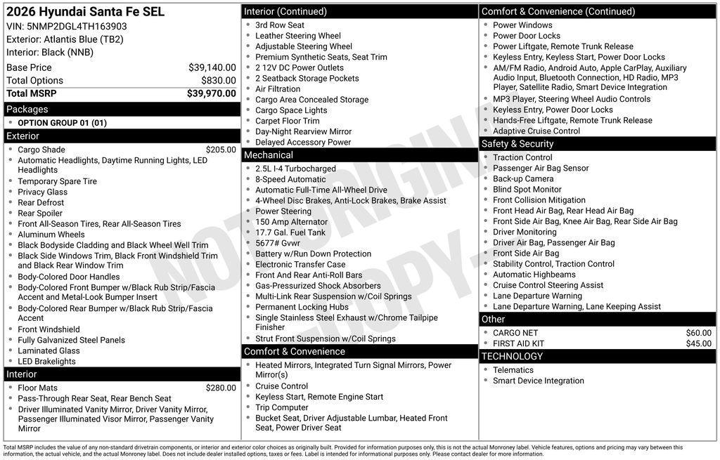 new 2026 Hyundai Santa Fe car, priced at $40,570
