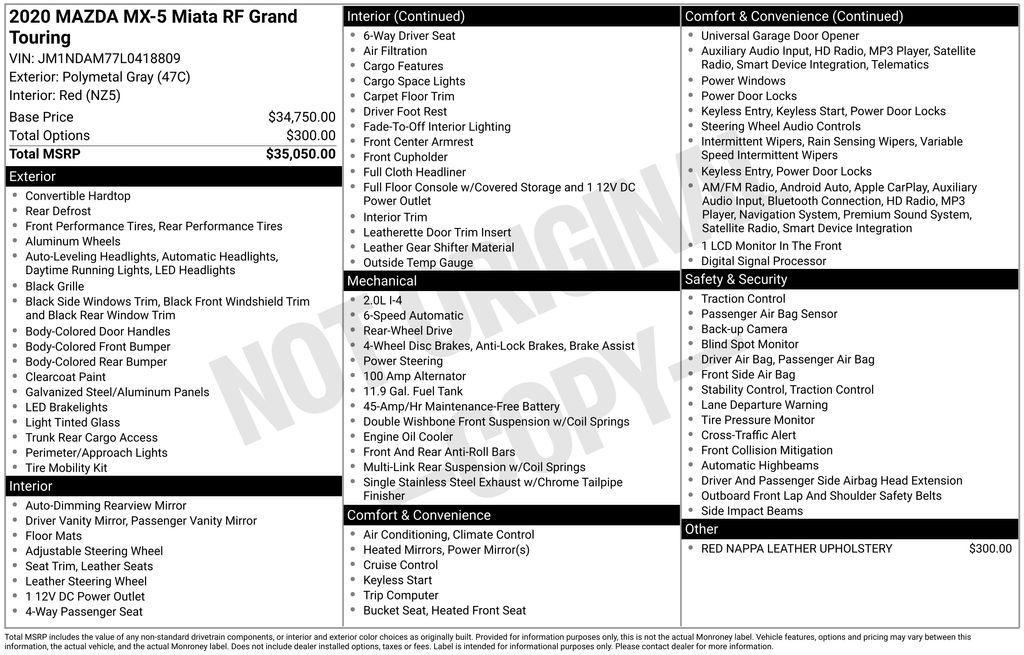 used 2020 Mazda MX-5 Miata RF car, priced at $24,294