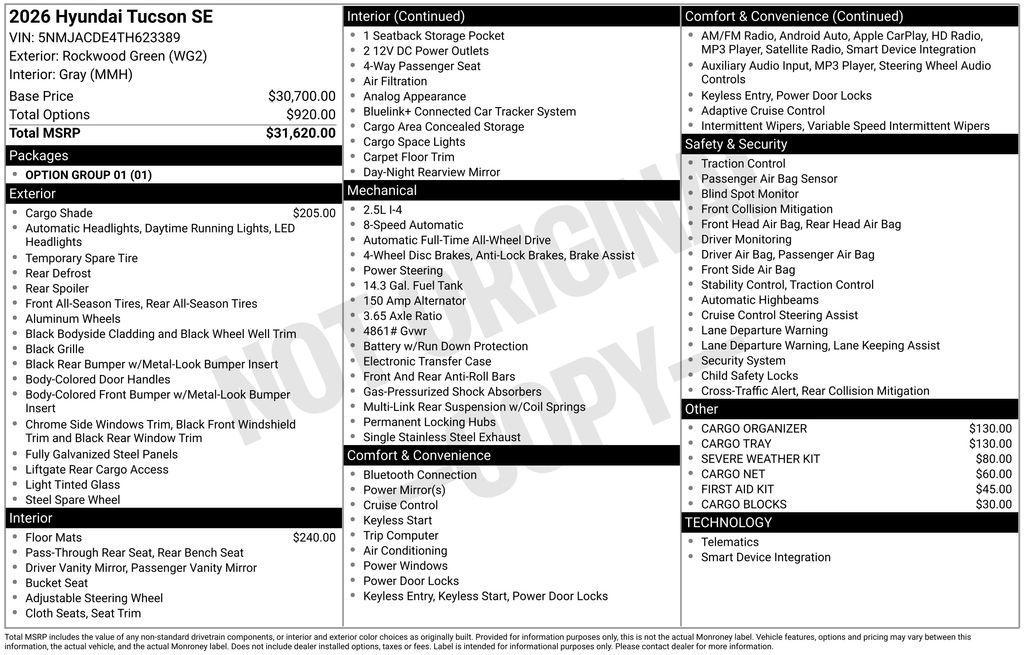 new 2026 Hyundai Tucson car, priced at $31,056