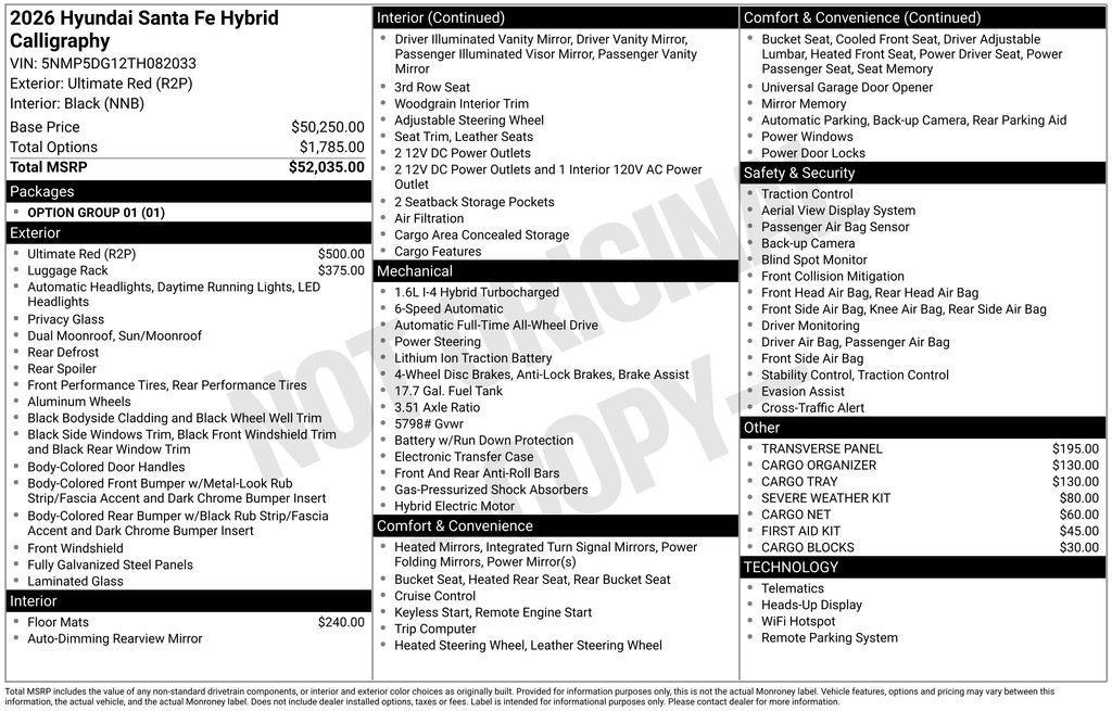 new 2026 Hyundai SANTA FE HEV car, priced at $45,620