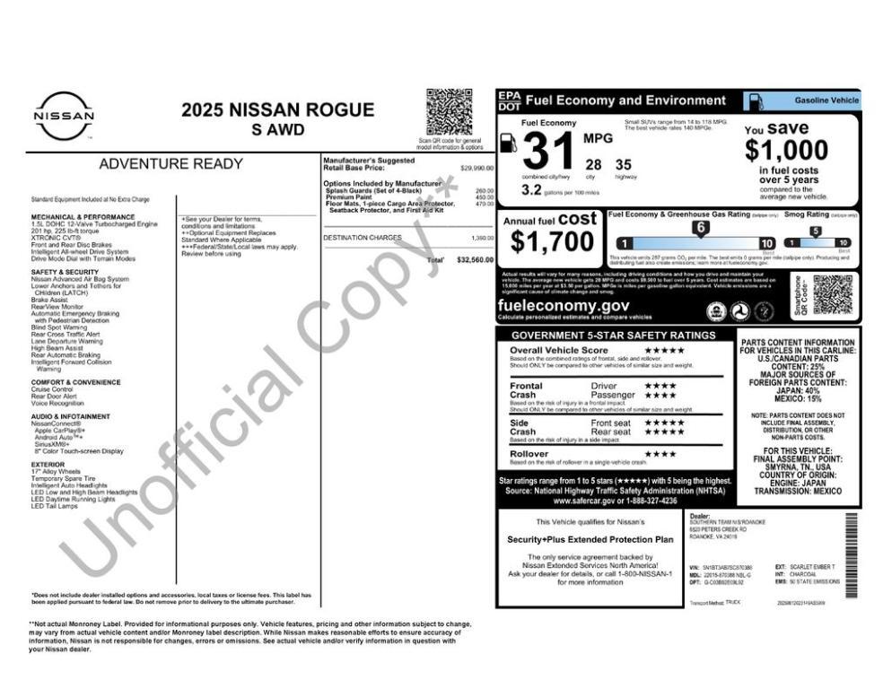 new 2025 Nissan Rogue car, priced at $31,344
