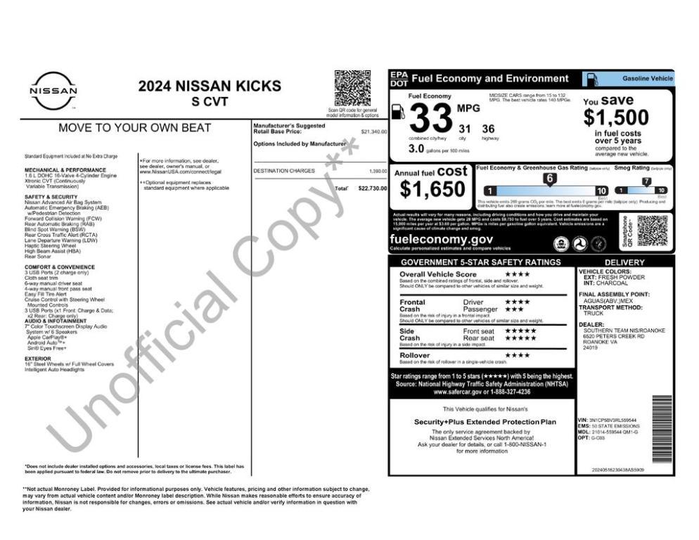 used 2024 Nissan Kicks car, priced at $18,862