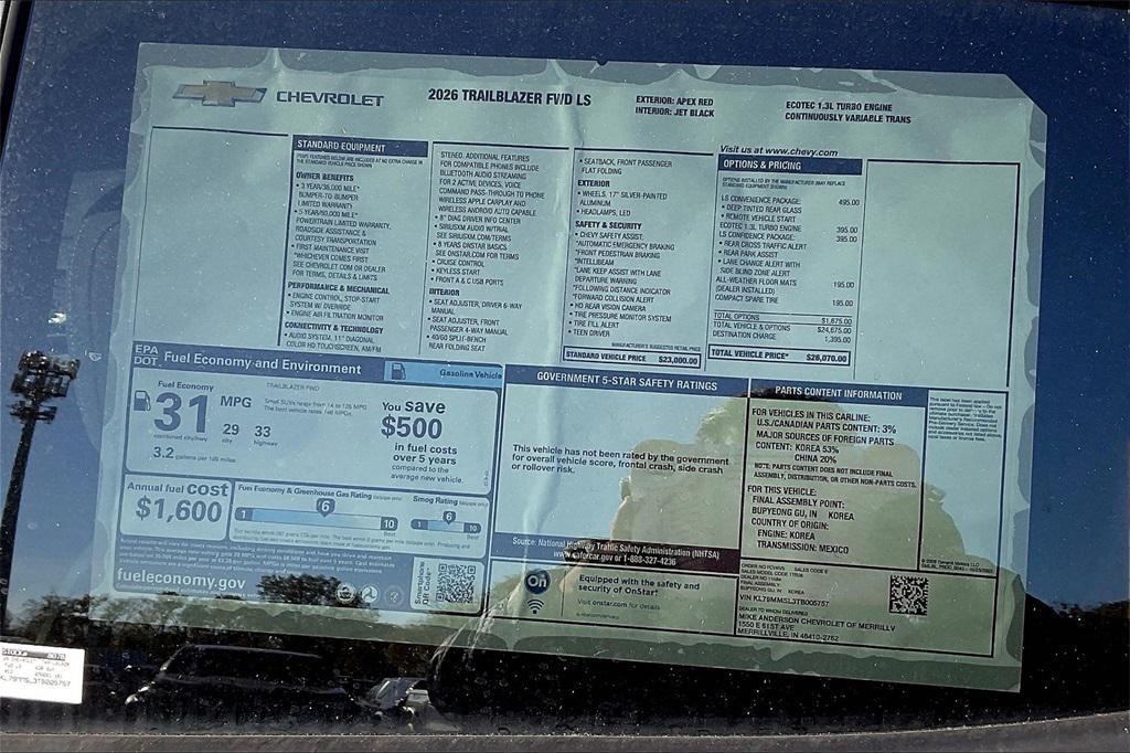 new 2026 Chevrolet TrailBlazer car, priced at $23,202