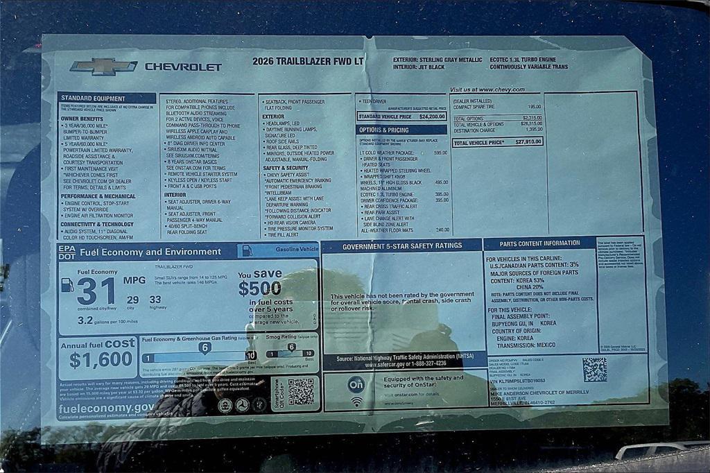 new 2026 Chevrolet TrailBlazer car, priced at $24,840