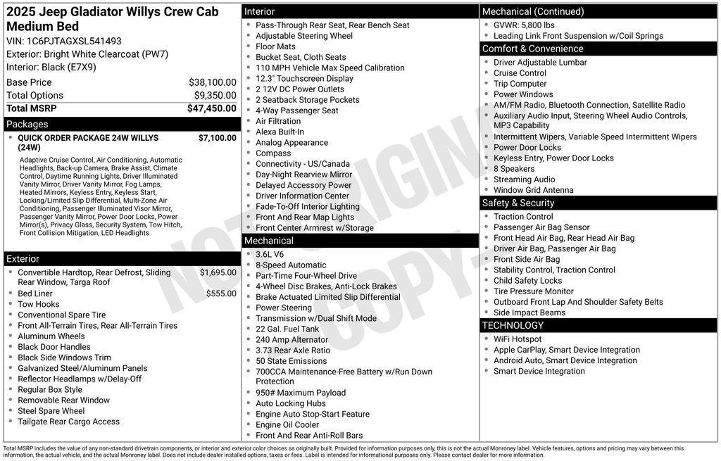 new 2025 Jeep Gladiator car, priced at $41,745
