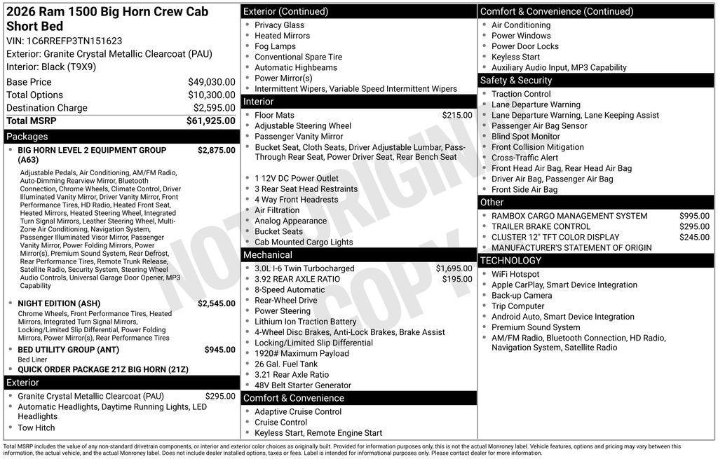 new 2026 Ram 1500 car, priced at $51,449