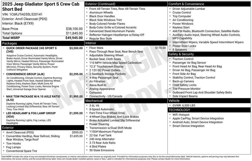 new 2025 Jeep Gladiator car, priced at $43,447