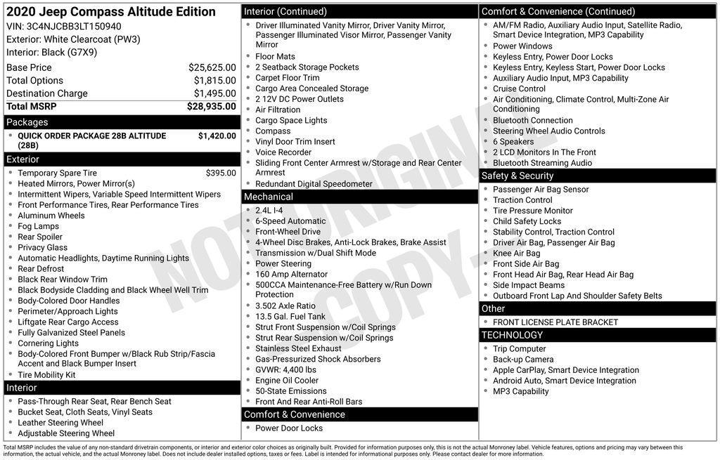 used 2020 Jeep Compass car, priced at $18,778