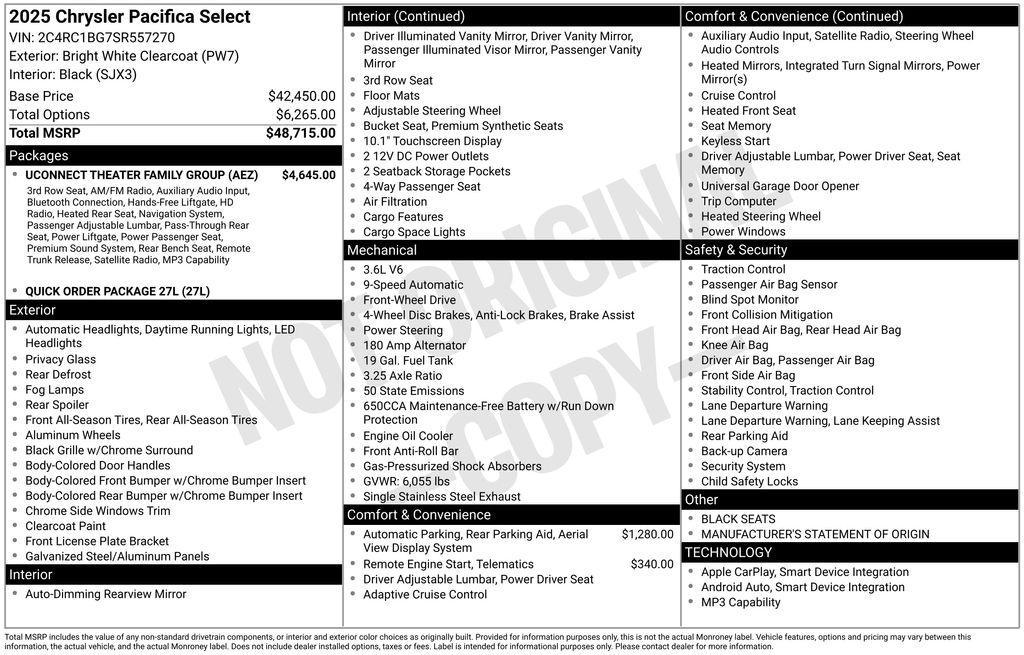 new 2025 Chrysler Pacifica car, priced at $44,874