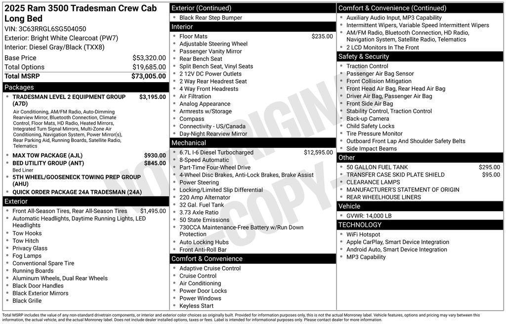 new 2025 Ram 3500 car, priced at $69,500