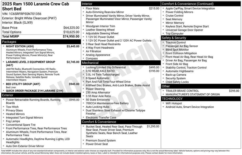 new 2025 Ram 1500 car, priced at $60,305