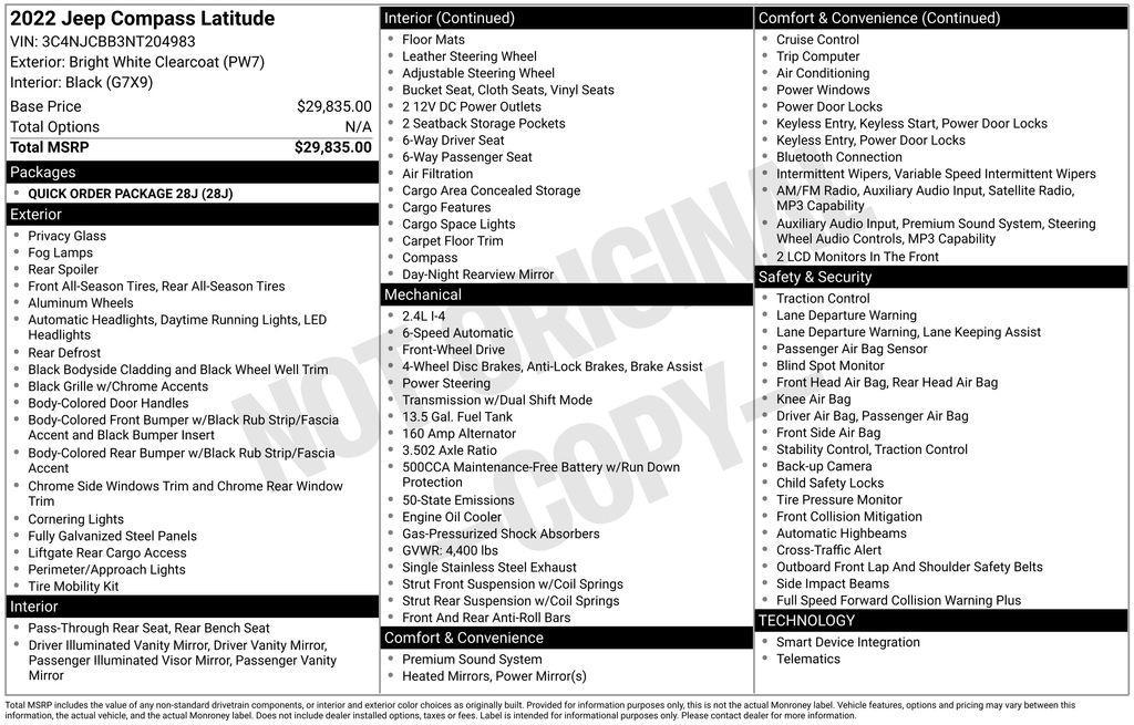 used 2022 Jeep Compass car, priced at $19,345