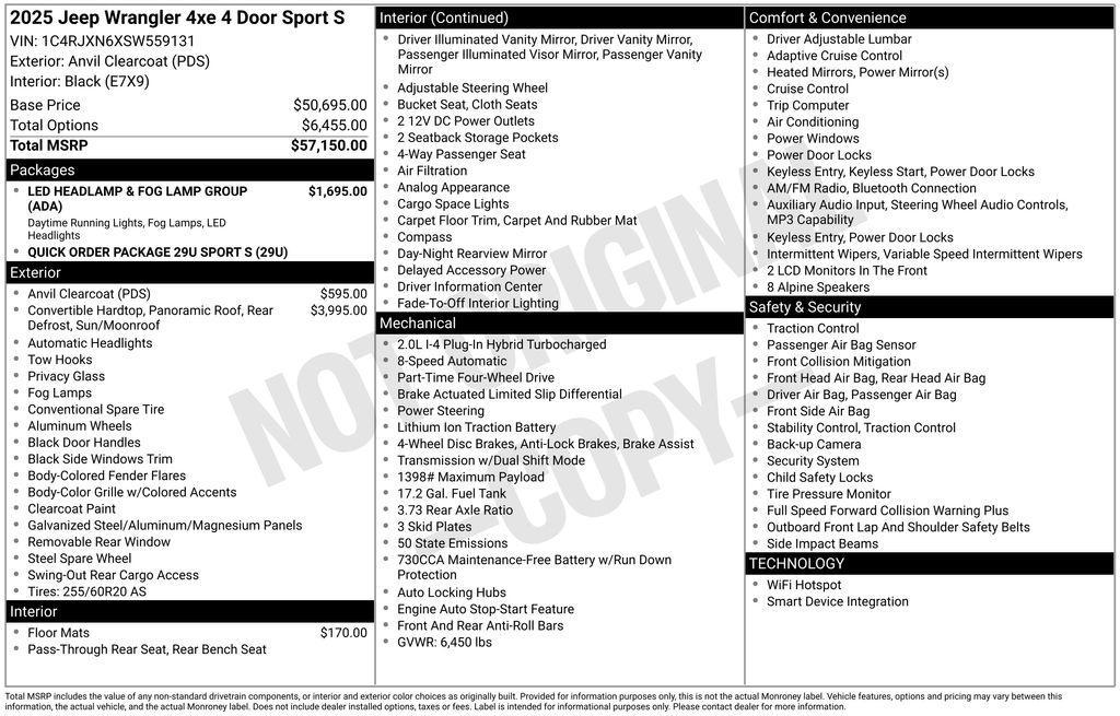 new 2025 Jeep Wrangler 4xe car, priced at $50,826