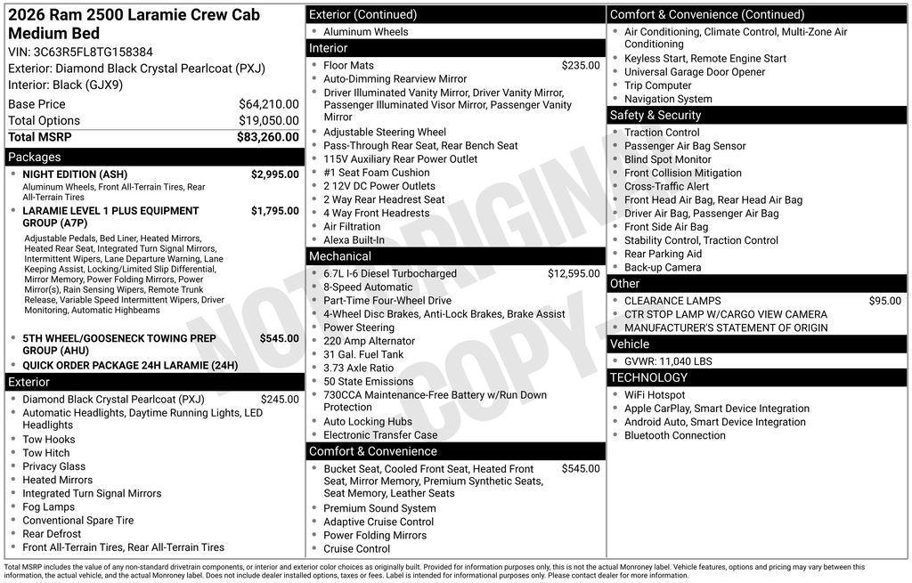new 2026 Ram 2500 car, priced at $79,570