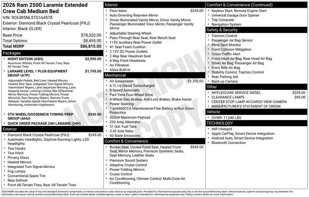 new 2026 Ram 2500 car, priced at $82,947