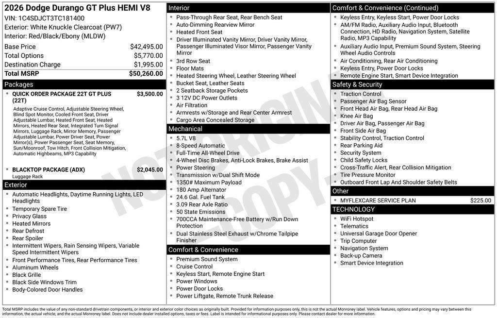 new 2026 Dodge Durango car, priced at $46,742