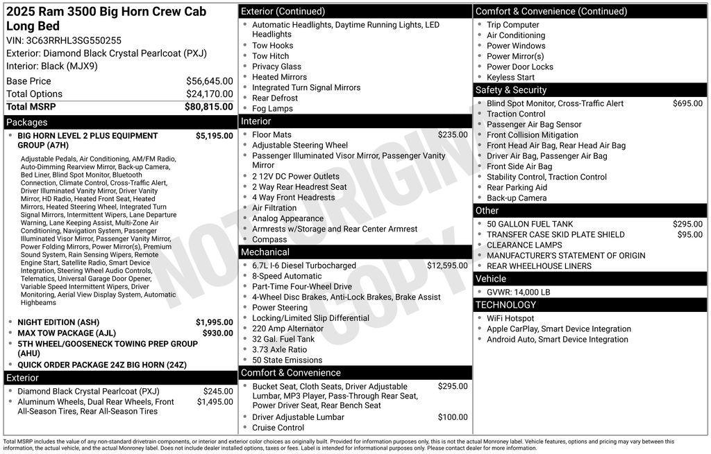new 2025 Ram 3500 car, priced at $75,723