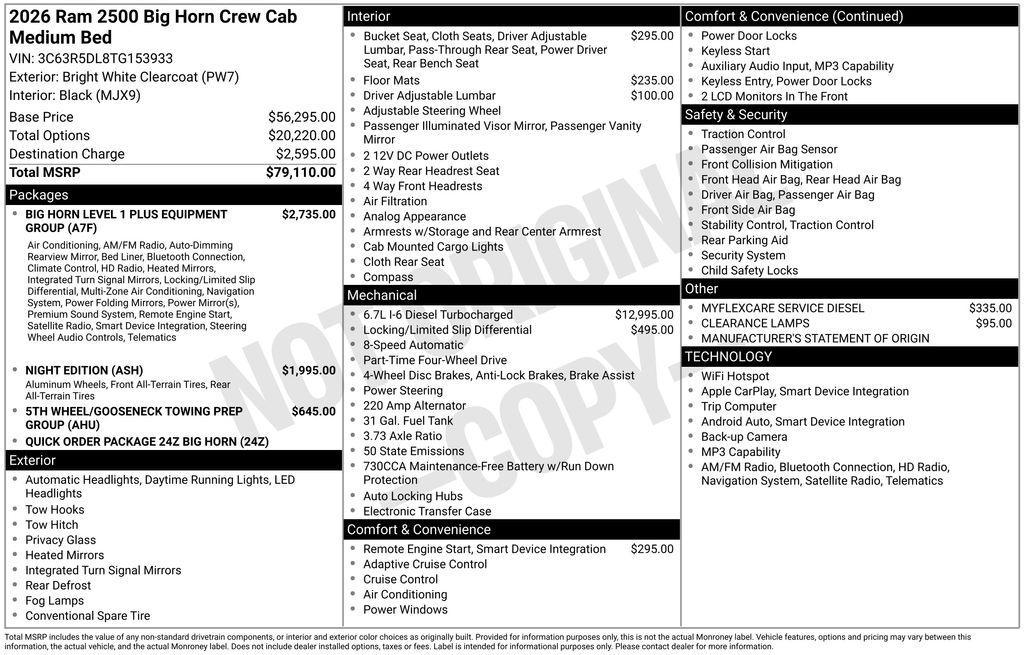 new 2026 Ram 2500 car, priced at $69,875