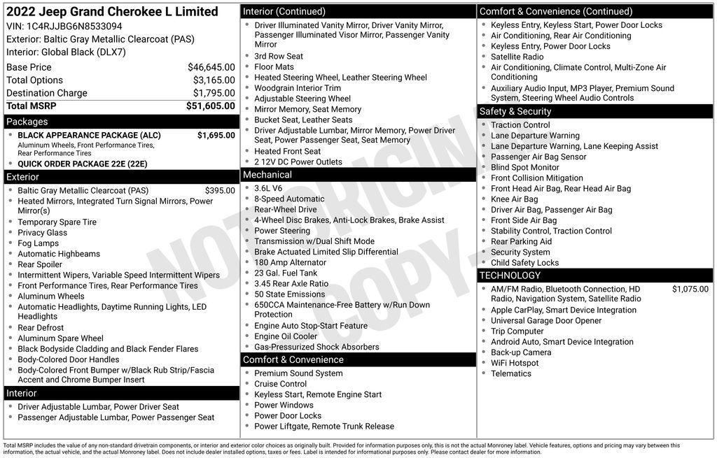 used 2022 Jeep Grand Cherokee L car, priced at $16,995