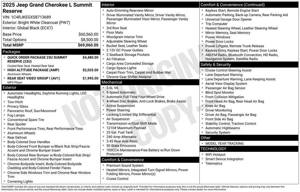 new 2025 Jeep Grand Cherokee L car, priced at $61,288