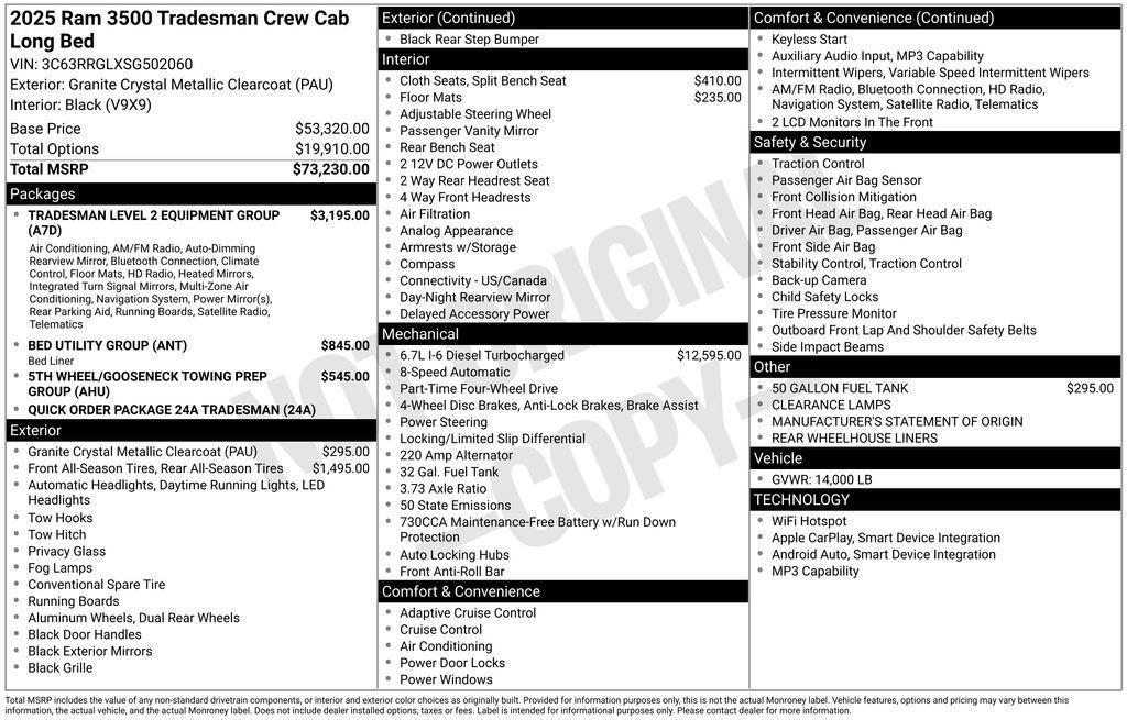 new 2025 Ram 3500 car, priced at $69,326