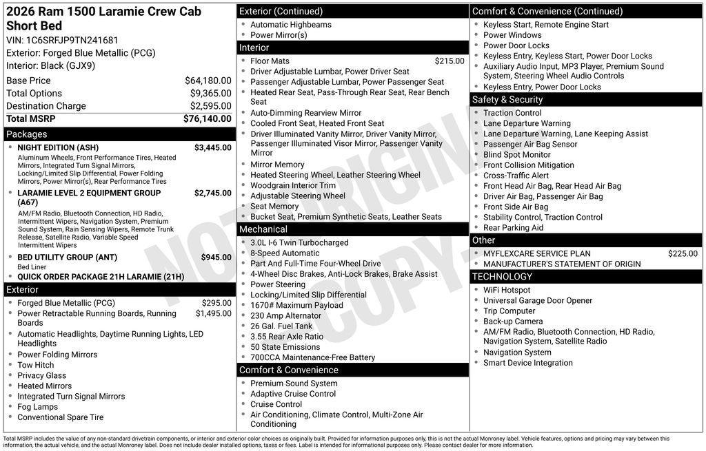 new 2026 Ram 1500 car, priced at $67,072
