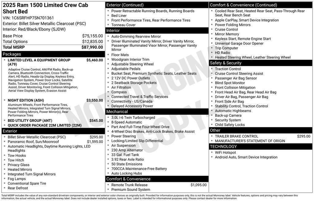 new 2025 Ram 1500 car, priced at $75,334