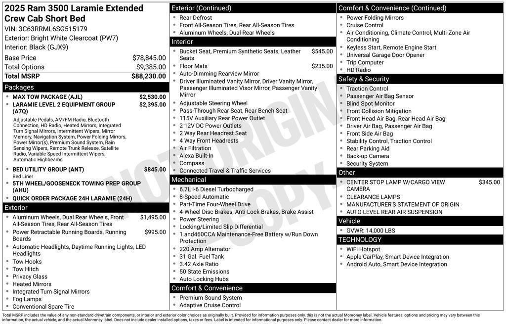 new 2025 Ram 3500 car, priced at $82,082