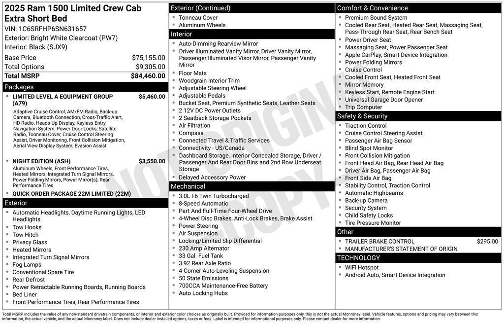 new 2025 Ram 1500 car, priced at $71,961
