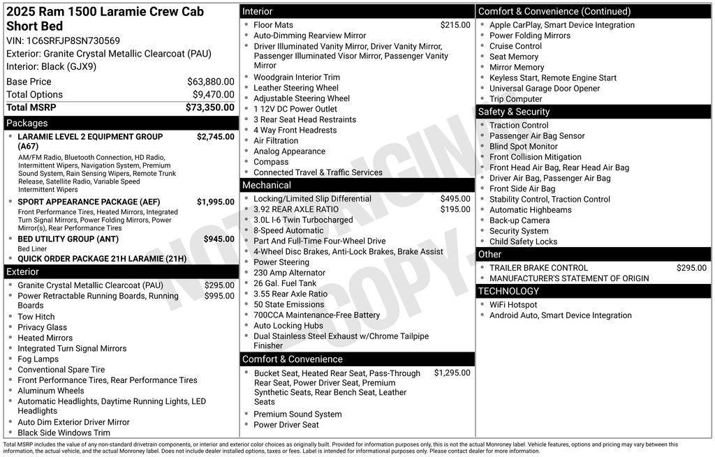 new 2025 Ram 1500 car, priced at $59,454