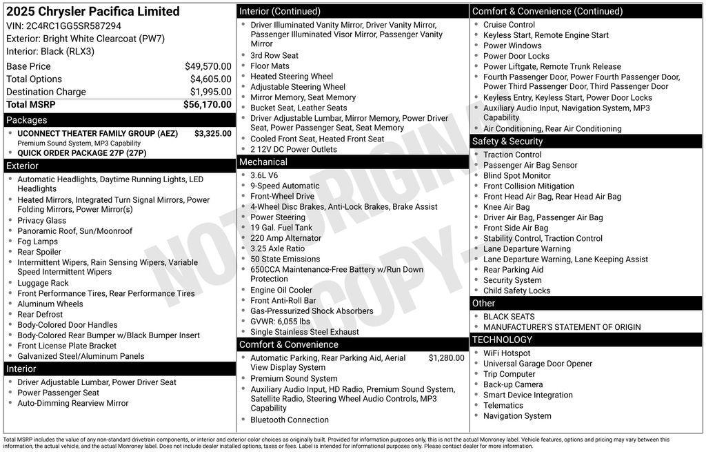 new 2025 Chrysler Pacifica car, priced at $46,738
