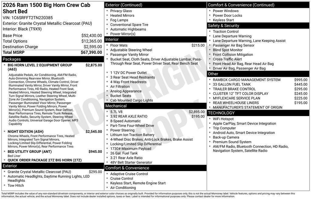 new 2026 Ram 1500 car, priced at $56,835