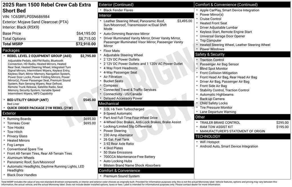 new 2025 Ram 1500 car, priced at $63,733