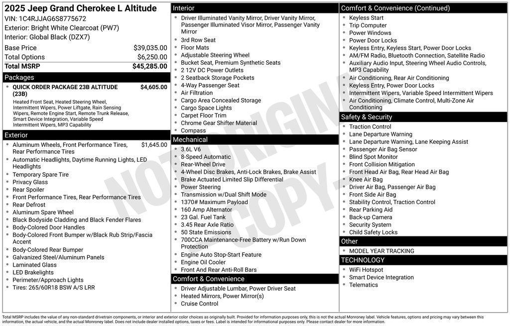 new 2025 Jeep Grand Cherokee L car, priced at $40,025